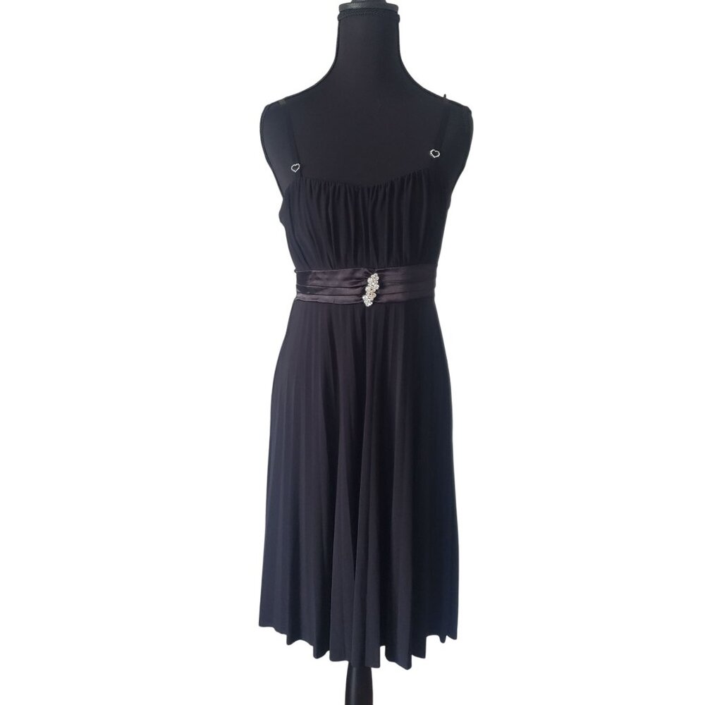 Vintage Deb Black 90s Midi Cocktail Dress Rhinestone Homecoming Formal Y2K Prom